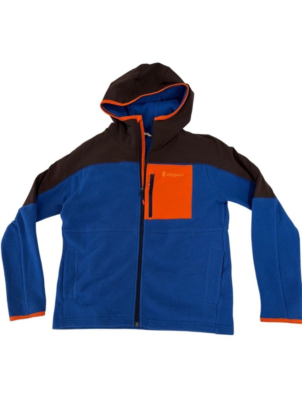 Cotopaxi Abrazo Hooded Full Zip Fleece Jacket Blue Orange Brown Men’s M Slim Fit